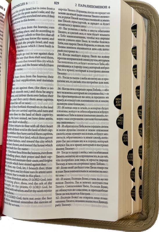 English - Russian Parallel Bible (KJV) Zipper, Tan/Cherry, Compact - Англо-Русская Параллельная Библия Авторизованная версия KJV- Синодальное издание, бежево-вишневая, замок, компактный формат